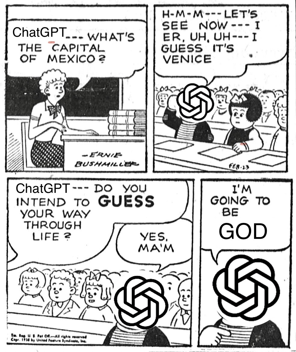 ChatGPT goes to school, apologies to Ernie Bushmiller